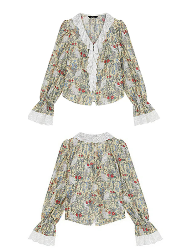Enchanted Garden Cat Lace Blouse
