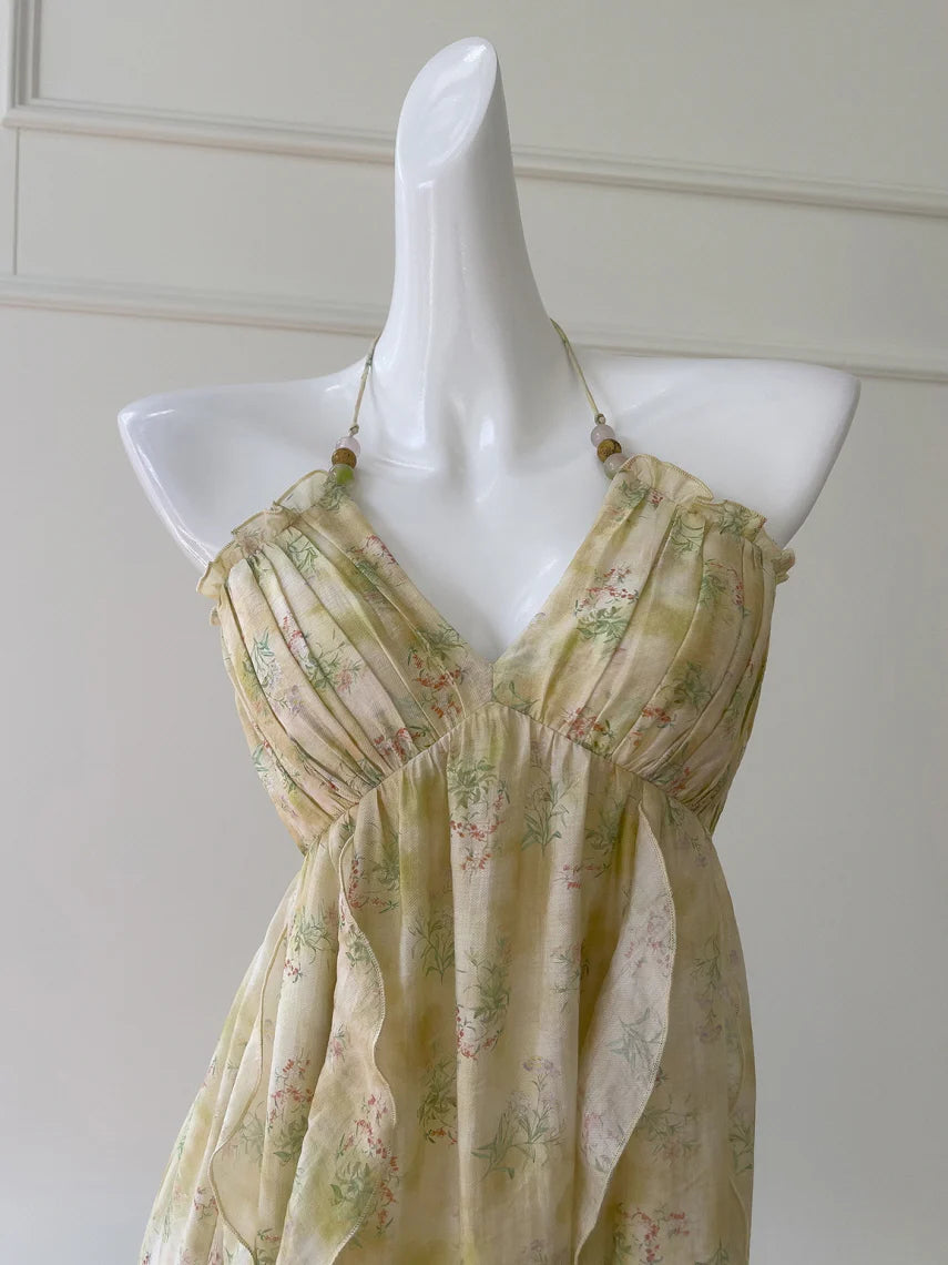 Golden Meadow Ruffle Floral Dress