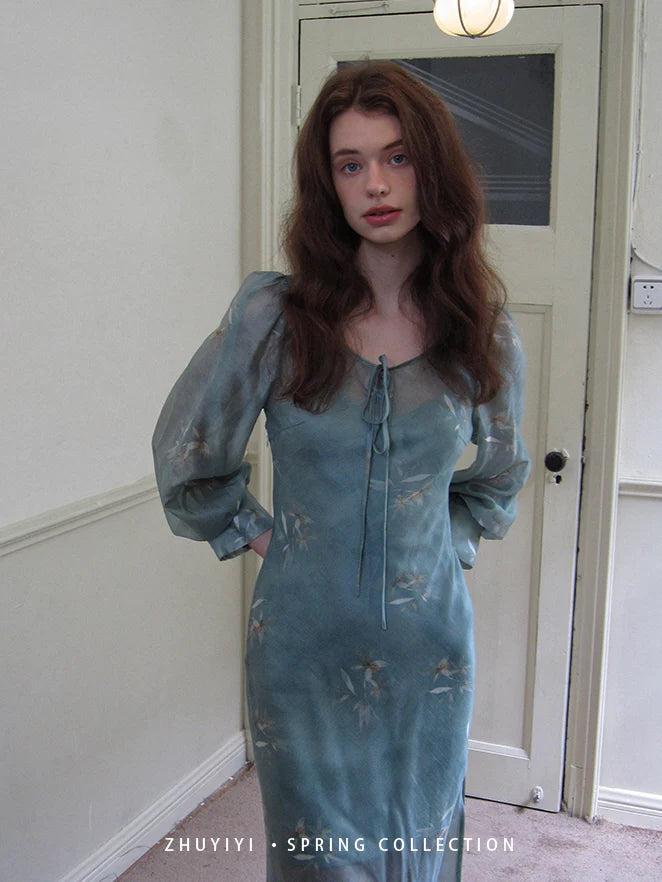 Ethereal Spring Meadow Sheer Sleeve Dress