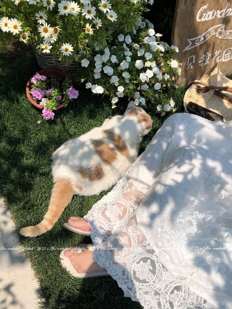 Ivory Garden Bloom Dress with Lace Ruffles