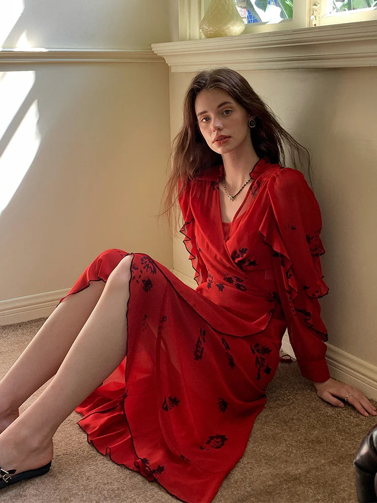 Scarlet Bloom Vintage Wrap Dress