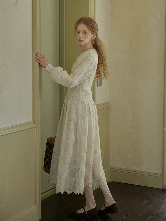 Vintage Lace Embroidered Long Dress