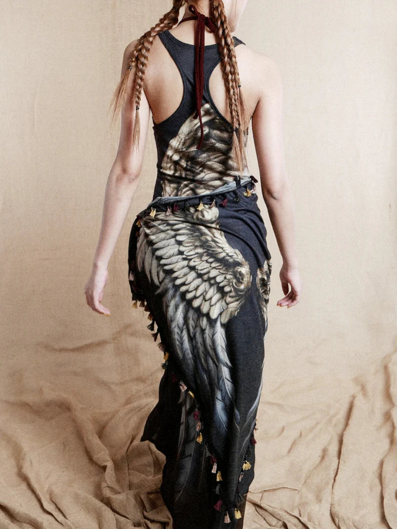 Celestial Wing Print Maxi Dress