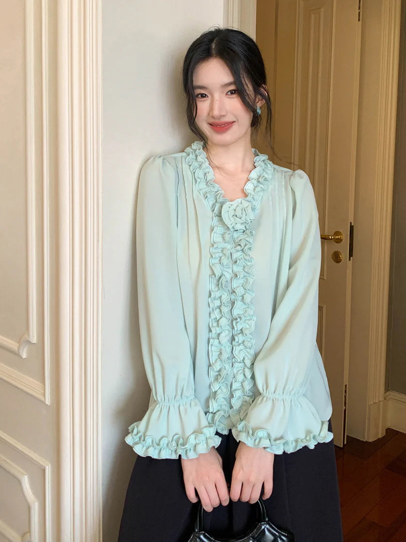 Romantic Ruffle Rose Blouse