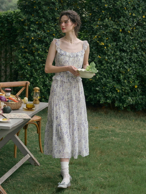 Wisteria Bloom Ruffle Smocked Floral Dress