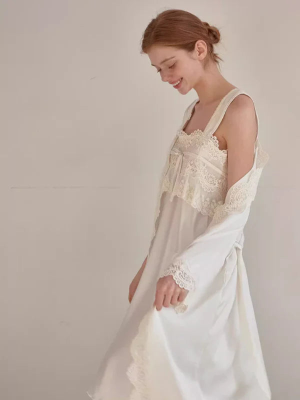 Ivory Elegance Lace Nightgown Set