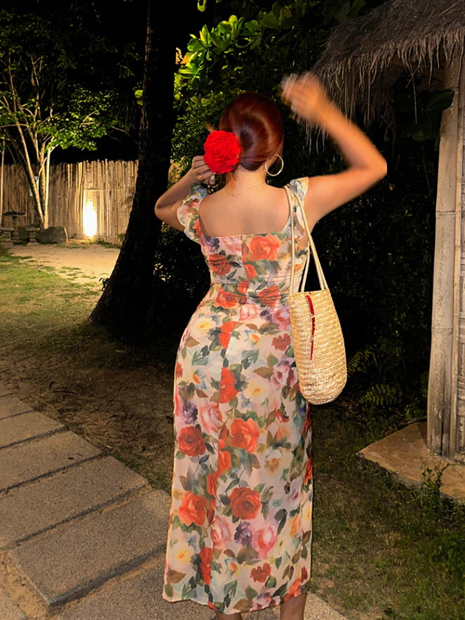 Tropical Sunset Watercolor Floral Dress