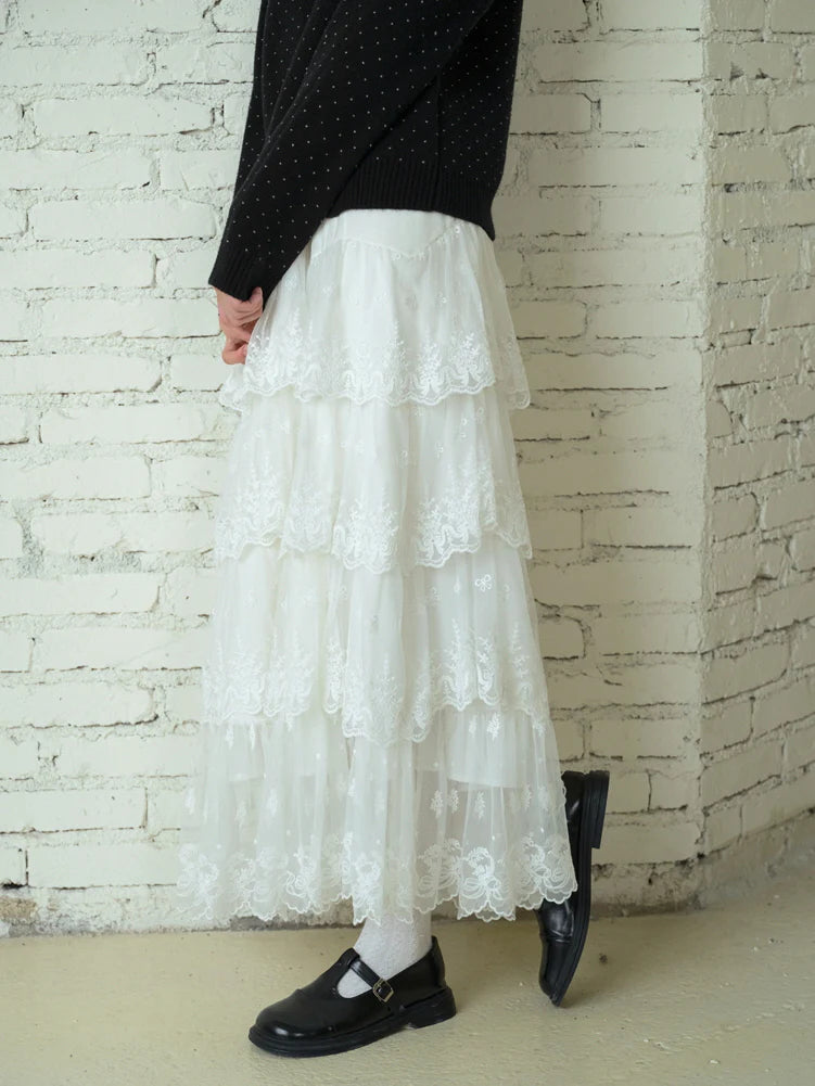 Enchanted Lace Tiered Maxi Skirt