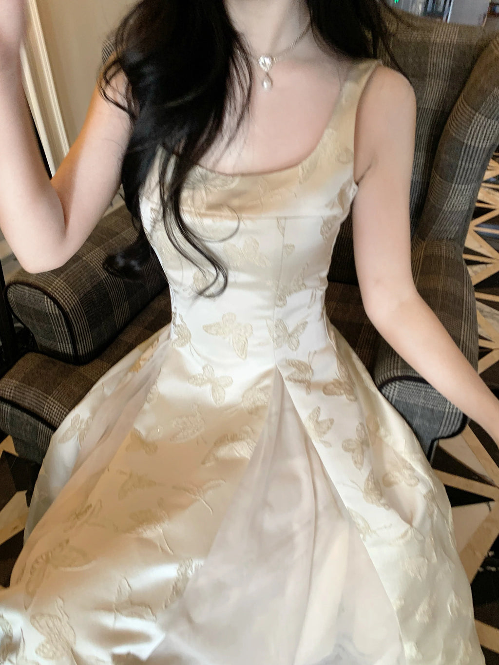 Ethereal Butterfly Embroidered Jacquard Dress