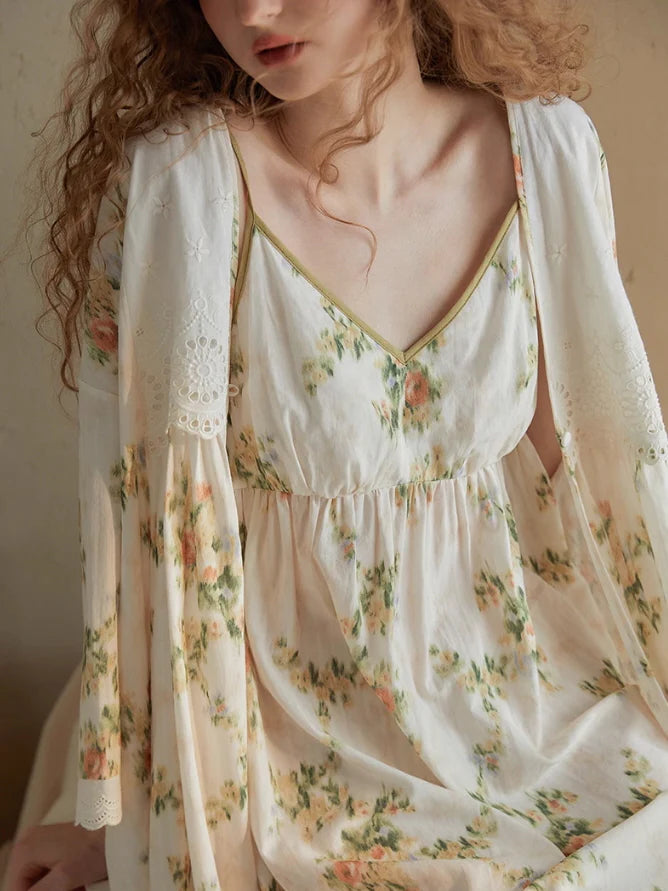 Ethereal Blossom Cotton Nightgown Set