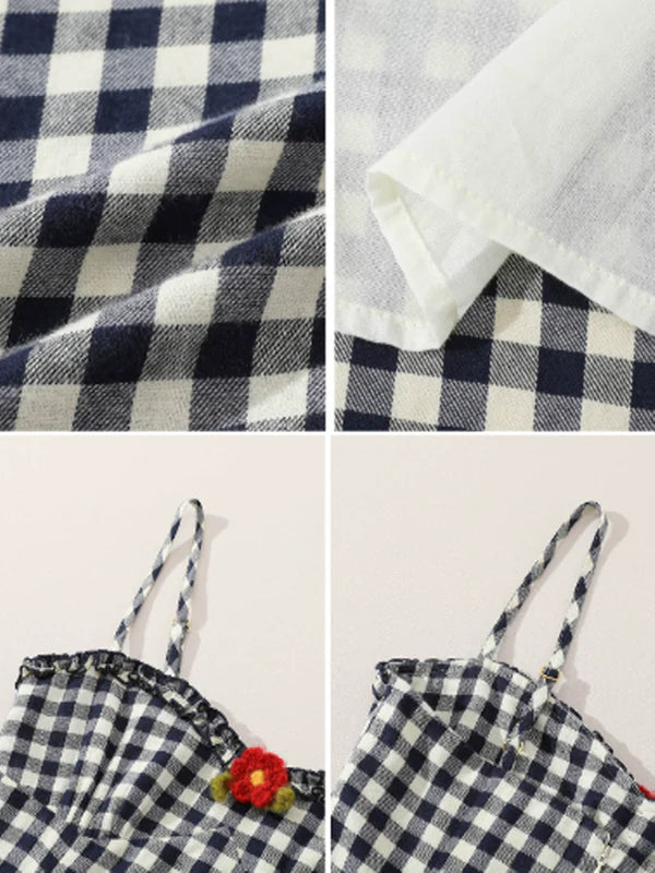 Navy Checkered Cotton Dress