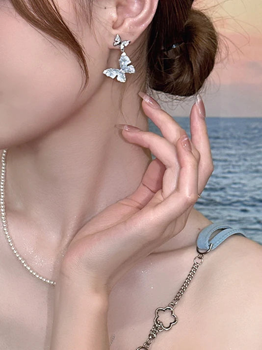 Summer Blue Crystal Butterfly Earrings