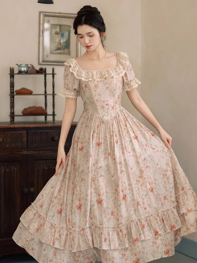 Oil Painting Bloom Lace Dress