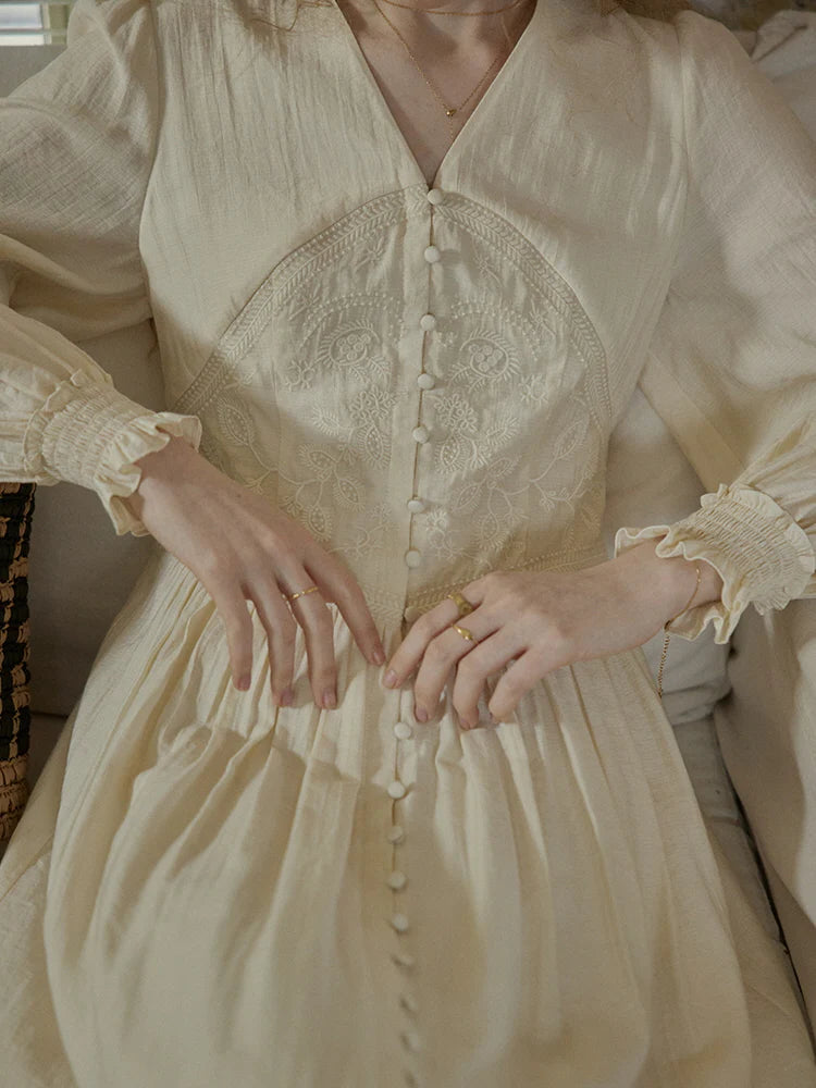 Botanical Elegance Puff Sleeve Dress