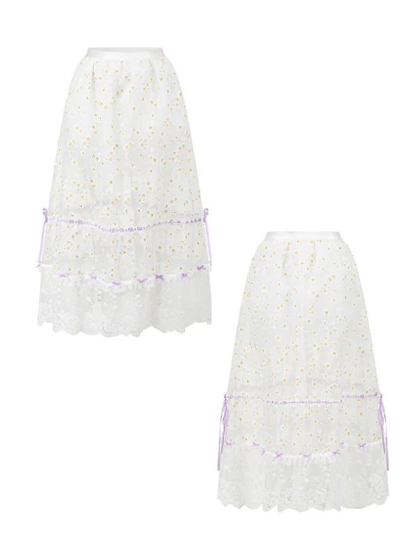 Floral Embroidered Corset & Sheer Skirt