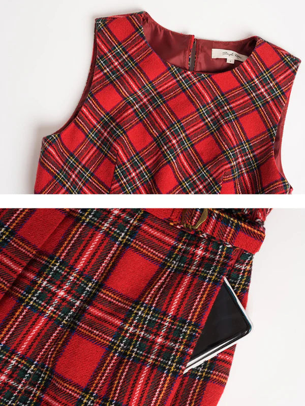 Classic Red Tartan Plaid Sleeveless Dress