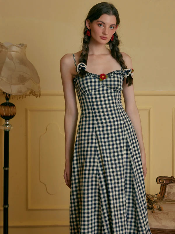 Navy Checkered Cotton Dress