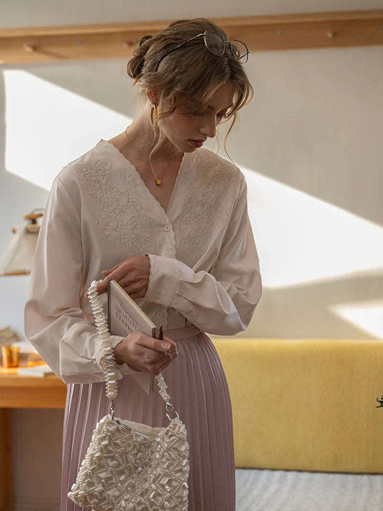 Scallop Embroidery Vintage Blouse