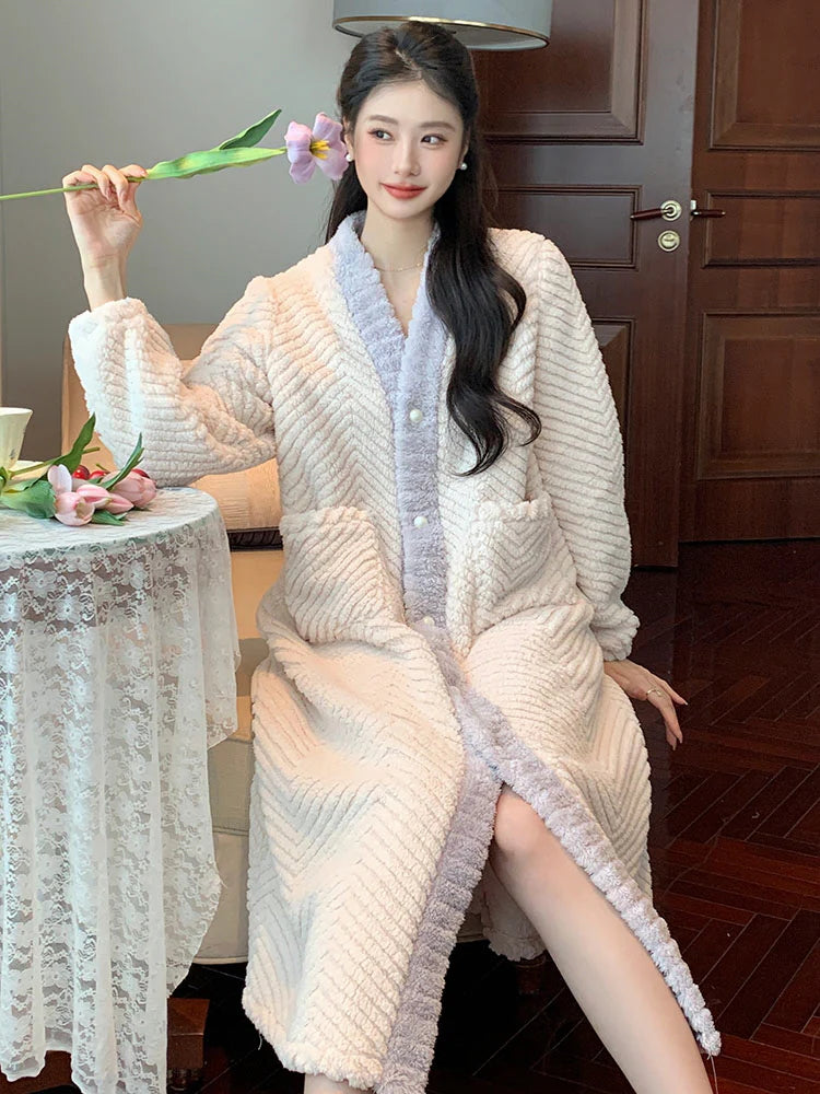 Cozy Winter Velvet Button-Down Robe