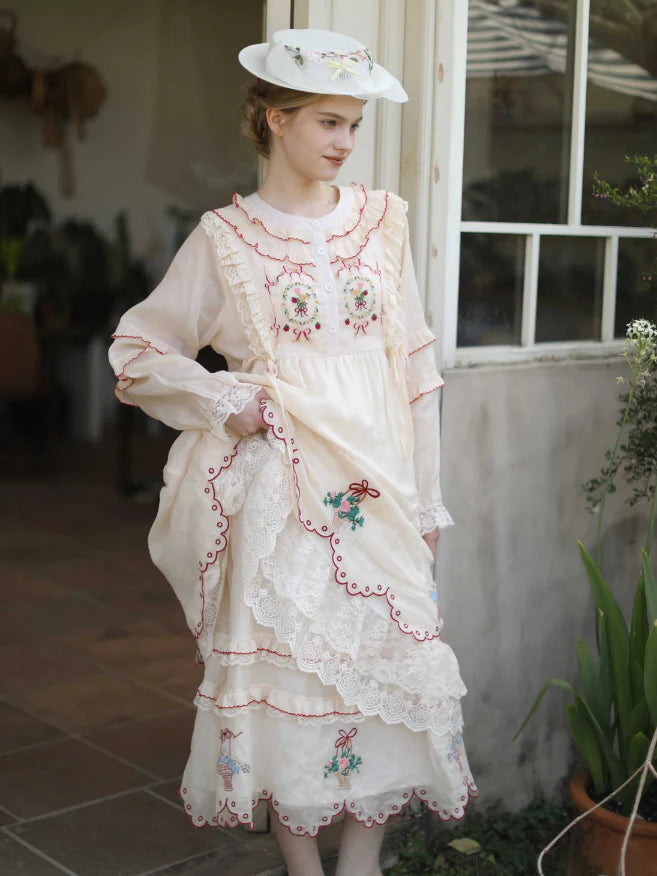 Embroidered Basket Hem Skirt