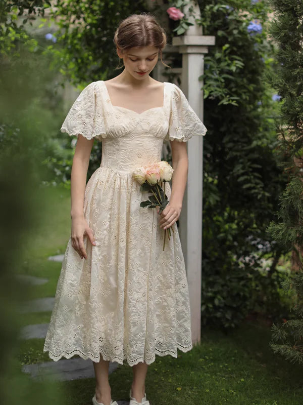 Ivory Garden Floral Embroidery Dress
