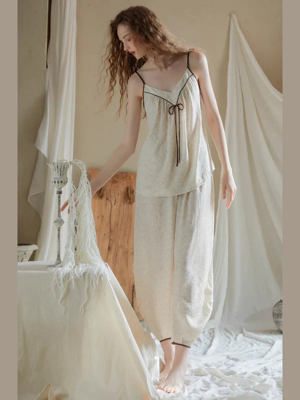 Vintage Ribbon-Tie Pajama Set