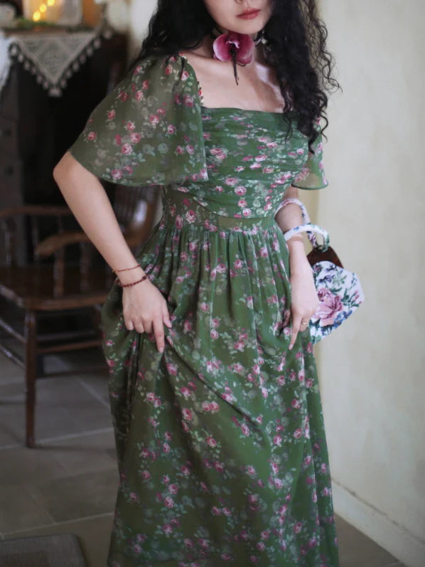 Enchanted Garden Green Floral Fairycore Dress