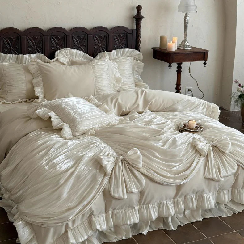 Ivory Bow Ruffle Bedding Set