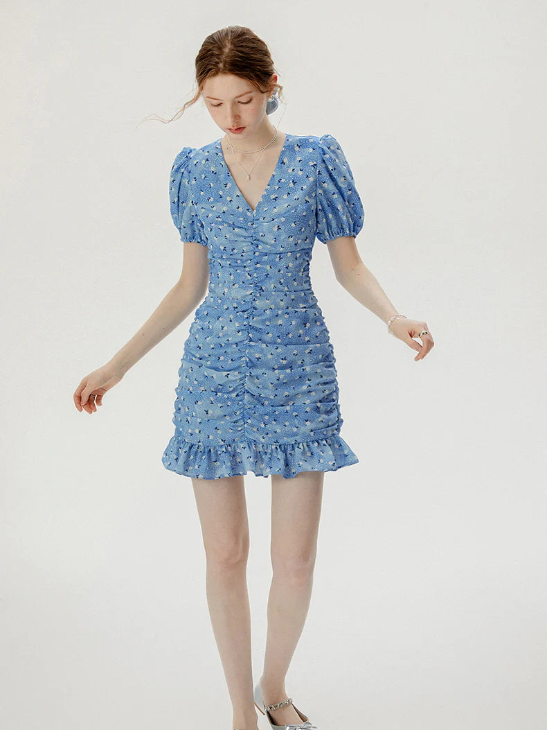 Blue Blossom Ruched Dress