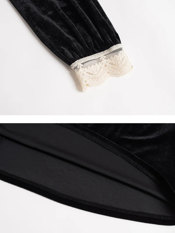 Lace Trim Vintage Velvet Elegance Dress