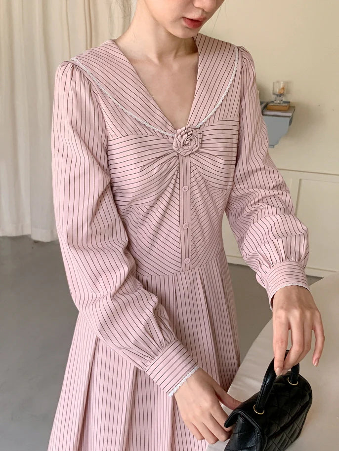 Striped Sailor Collar Dress