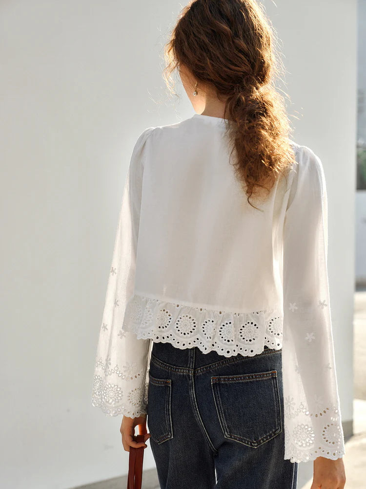 Vintage Embroidered Eyelet Lace Blouse