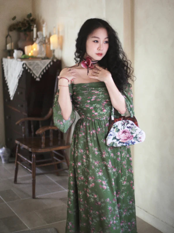 Enchanted Garden Green Floral Fairycore Dress
