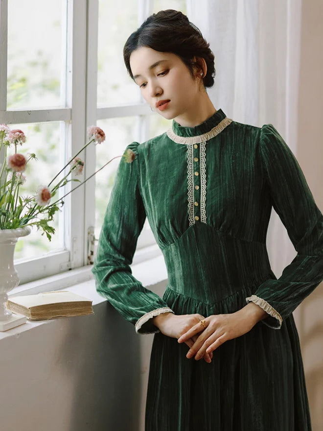 Enchanted Forest Emerald Velvet Dress