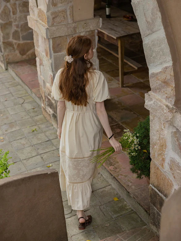 Ivory Cottagecore Lace Trim Dress