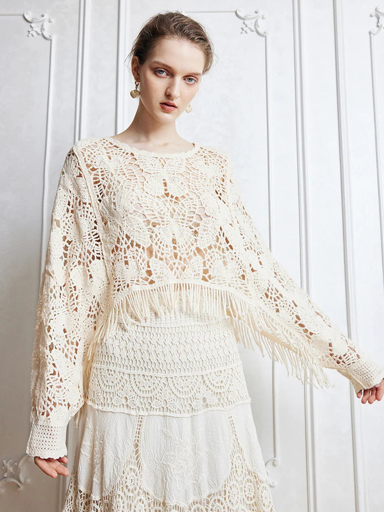 Bohemian Crochet Fringe Knit Top