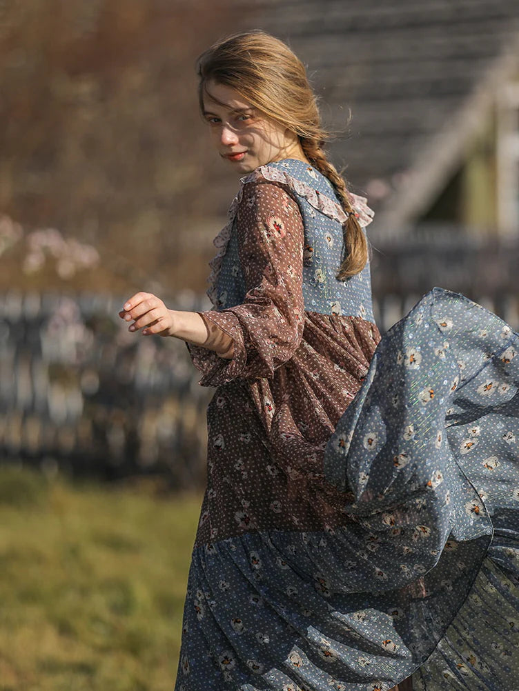 Autumn Patchwork Chiffon Dress