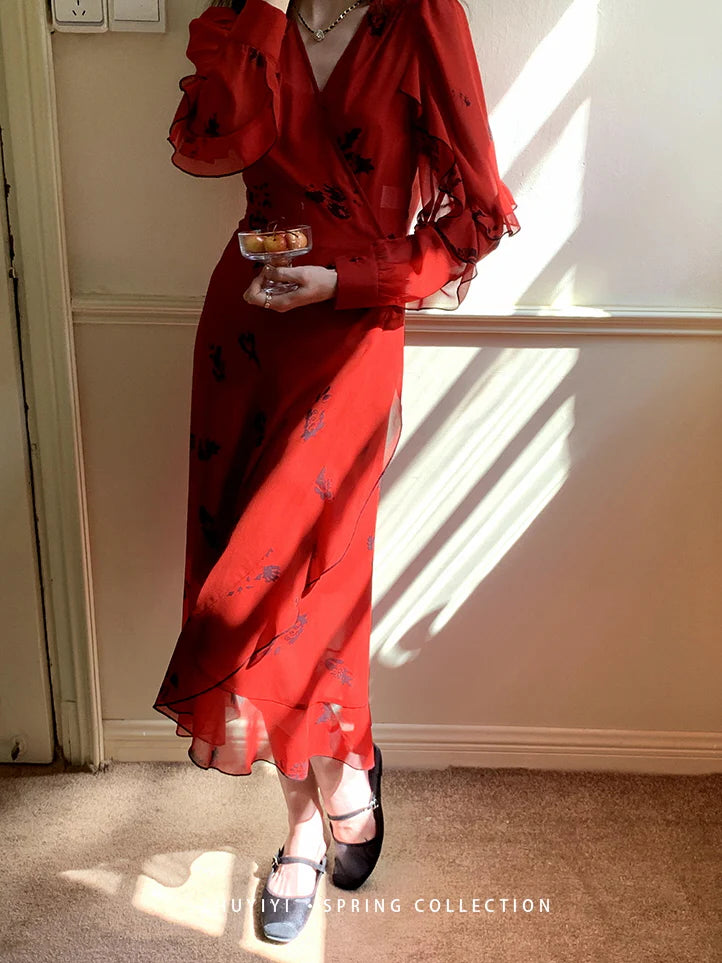 Scarlet Bloom Vintage Wrap Dress