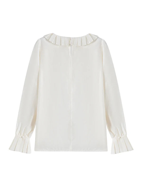 Pleated Collar Embroidered Blouse