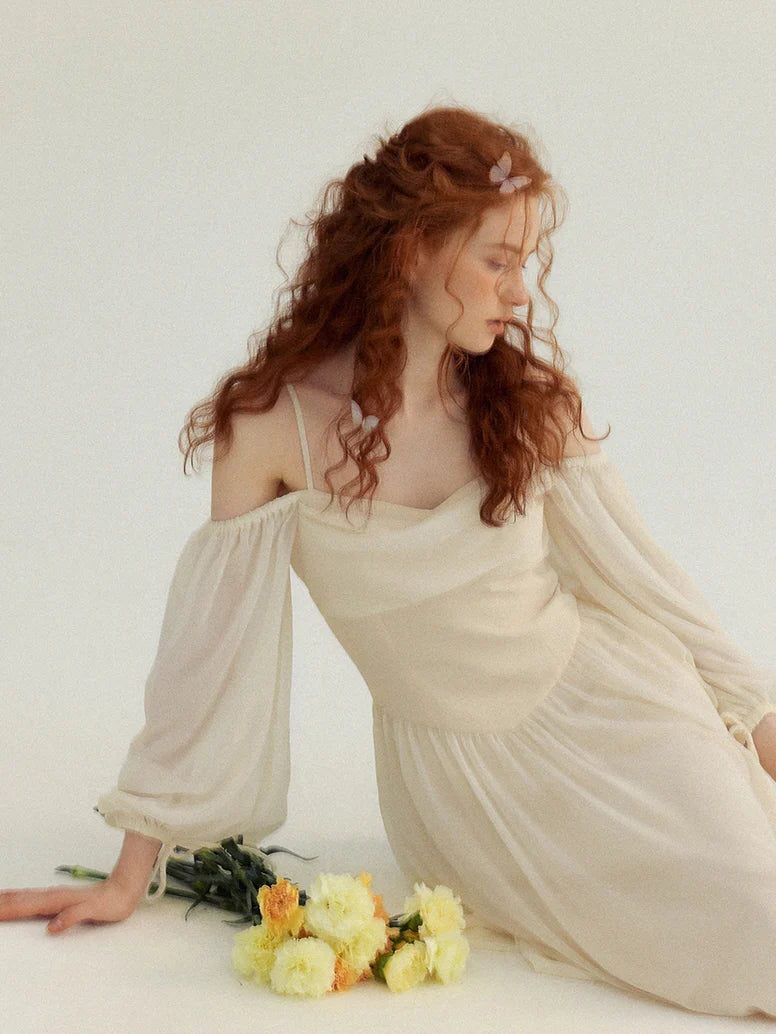 Ethereal Off-Shoulder Chiffon Dress
