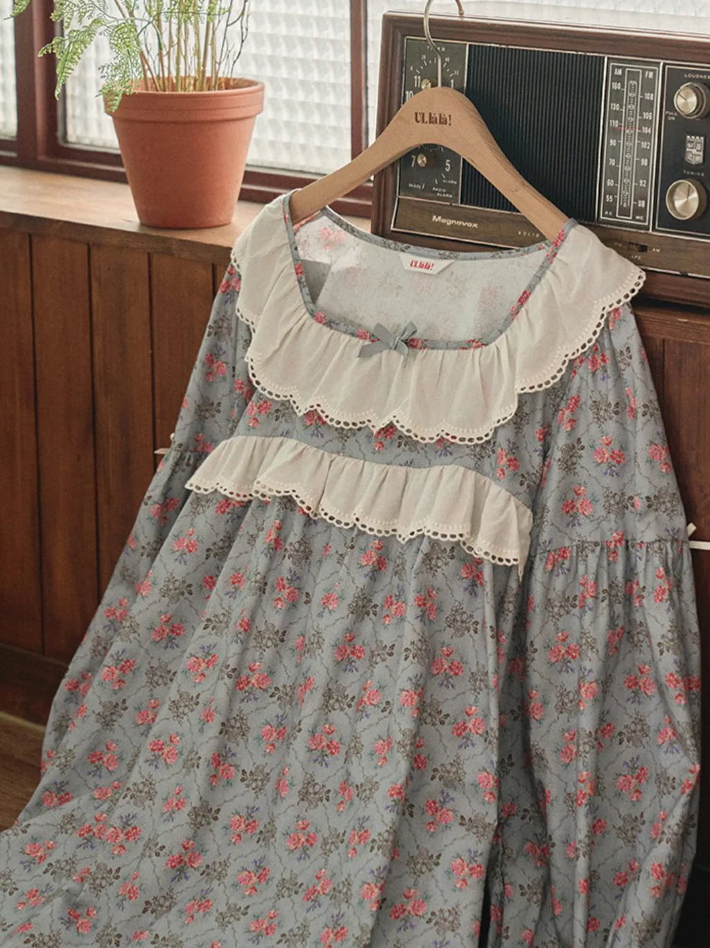 Whispering Blooms Lace-Trim Nightgown