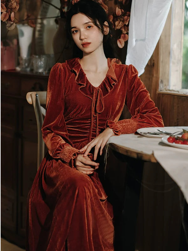 Velvet Elegance French Retro Dress