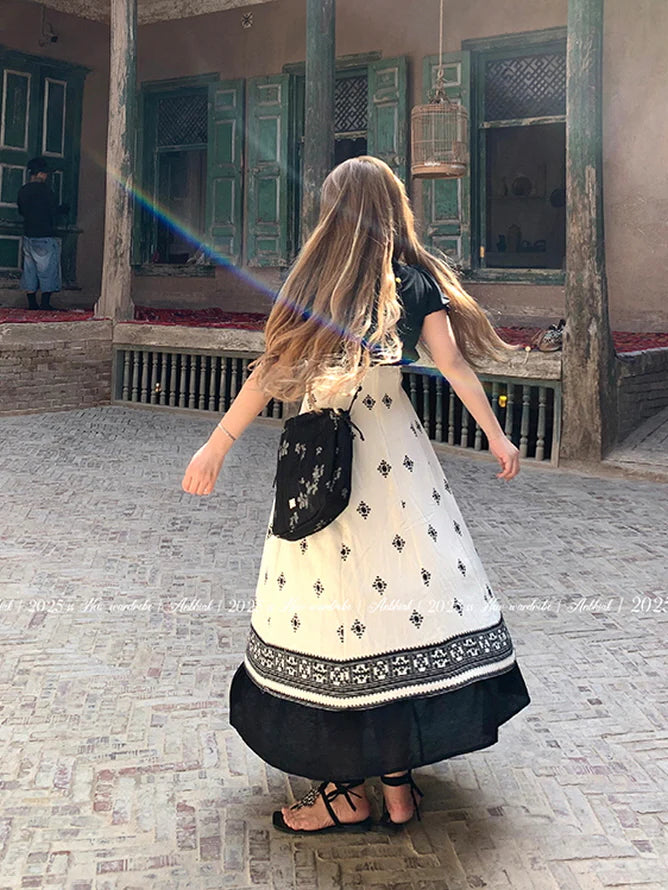 Black Tassel Embroidery Layered Dress