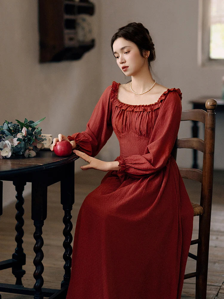 Retro Ruffled Square Neck Dress