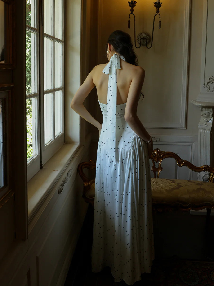 White Polka Dot Halter Dress