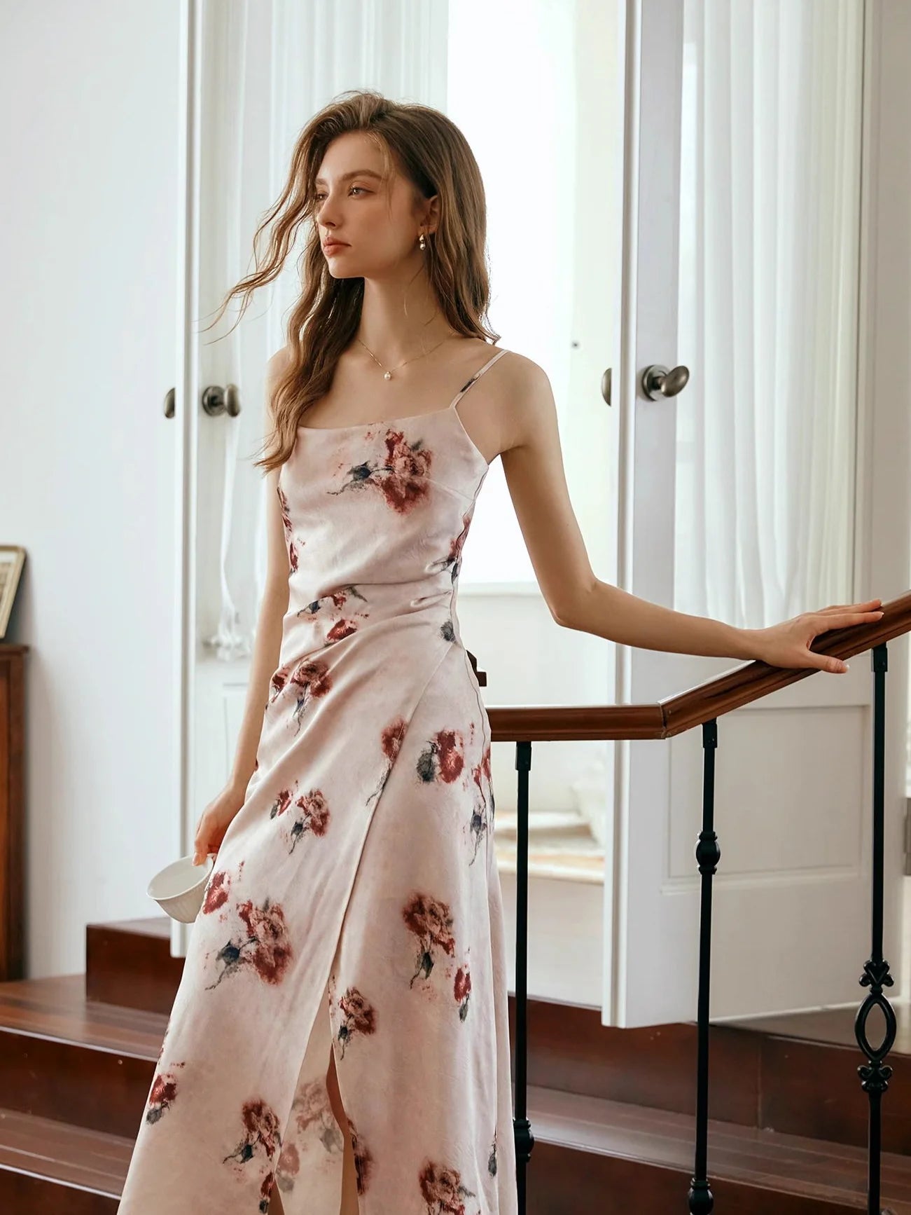 Romantic Floral Draped Slip Dress