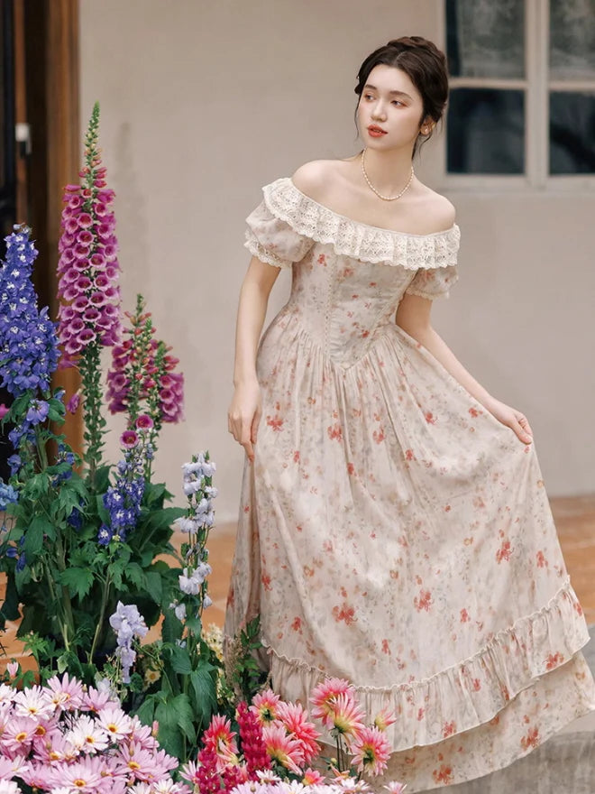 Oil Painting Bloom Lace Dress