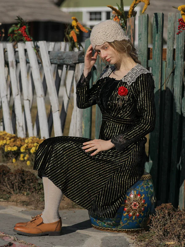 Golden Twilight Lace Dress