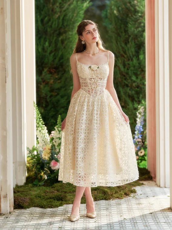 Cream Lace Garden Corset Dress