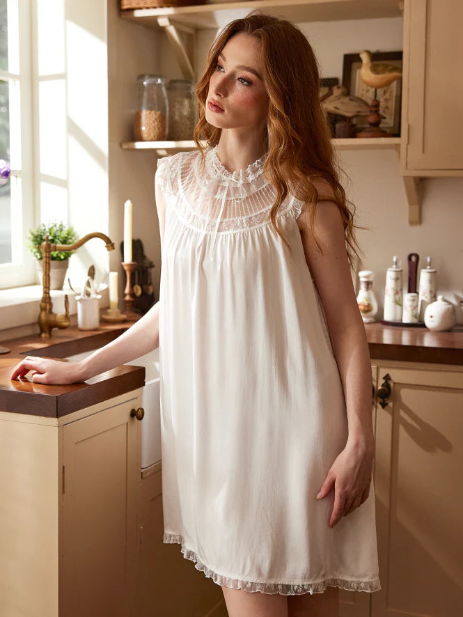 Lace Collar Antique White Nightgown